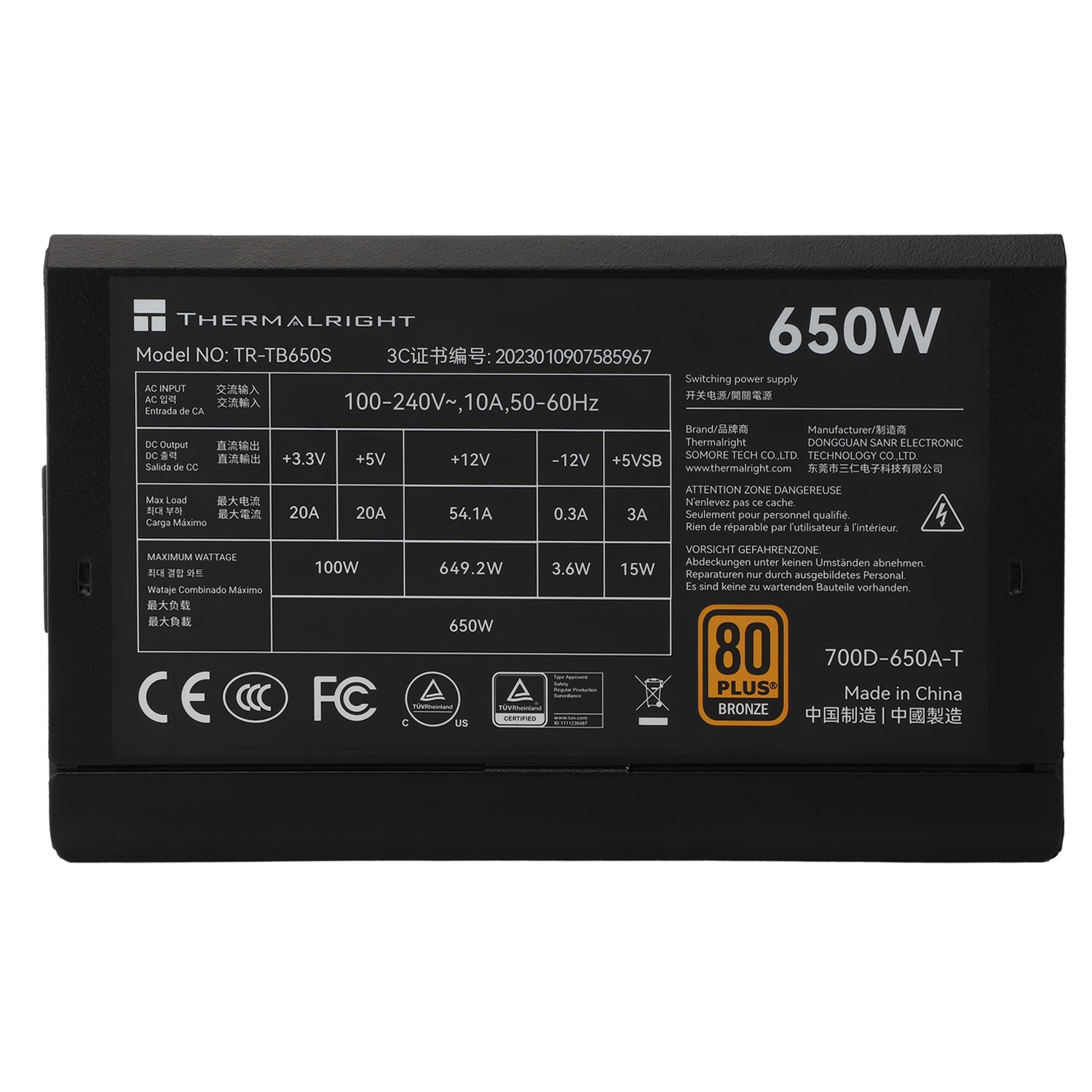 Thermalright TB-650S 650W Bronze Non-Modular Power Supply Thermalright TB-650S 650W Bronze Non-Modular Power Supply